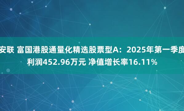安联 富国港股通量化精选股票型A：2025年第一季度利润452.96万元 净值增长率16.11%